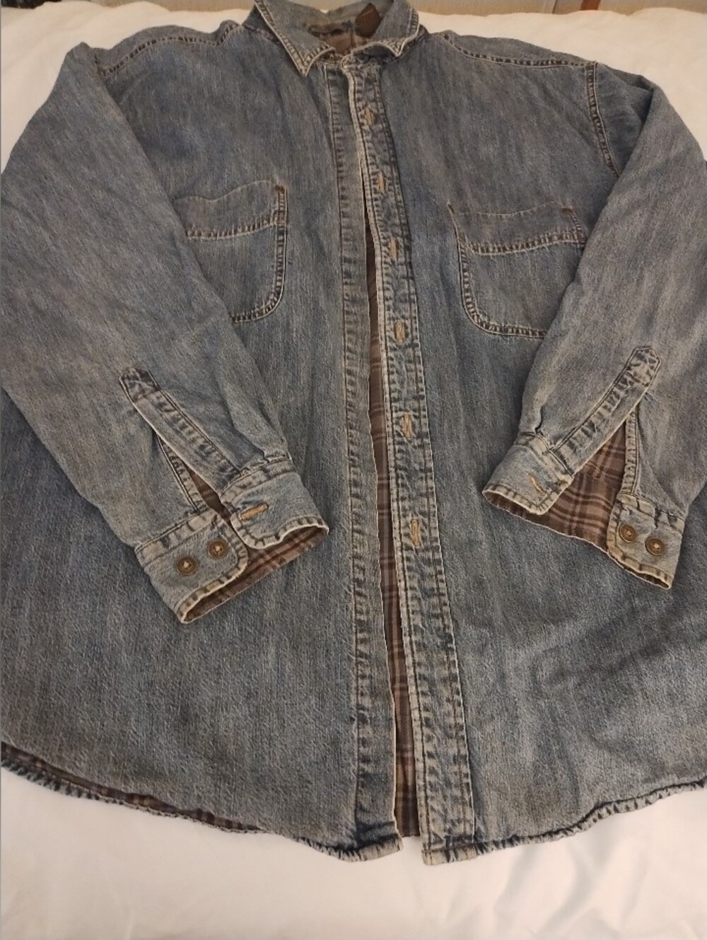 Vintage Light Blue Denim Lined Button-Up Shirt Jacket